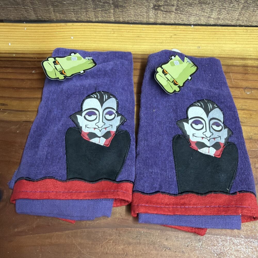 Halloween Purple Guest Hand Towels Applique Vampire, Ghost New Set Of 2